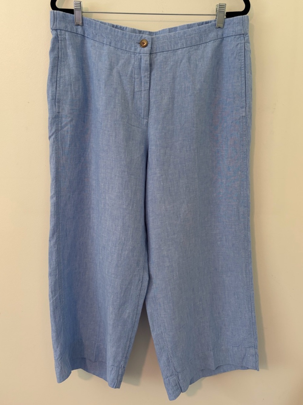 J.Jill Love Linen 100% Linen Wide Leg Crop Pants‎ Women's Large Petite Blue
